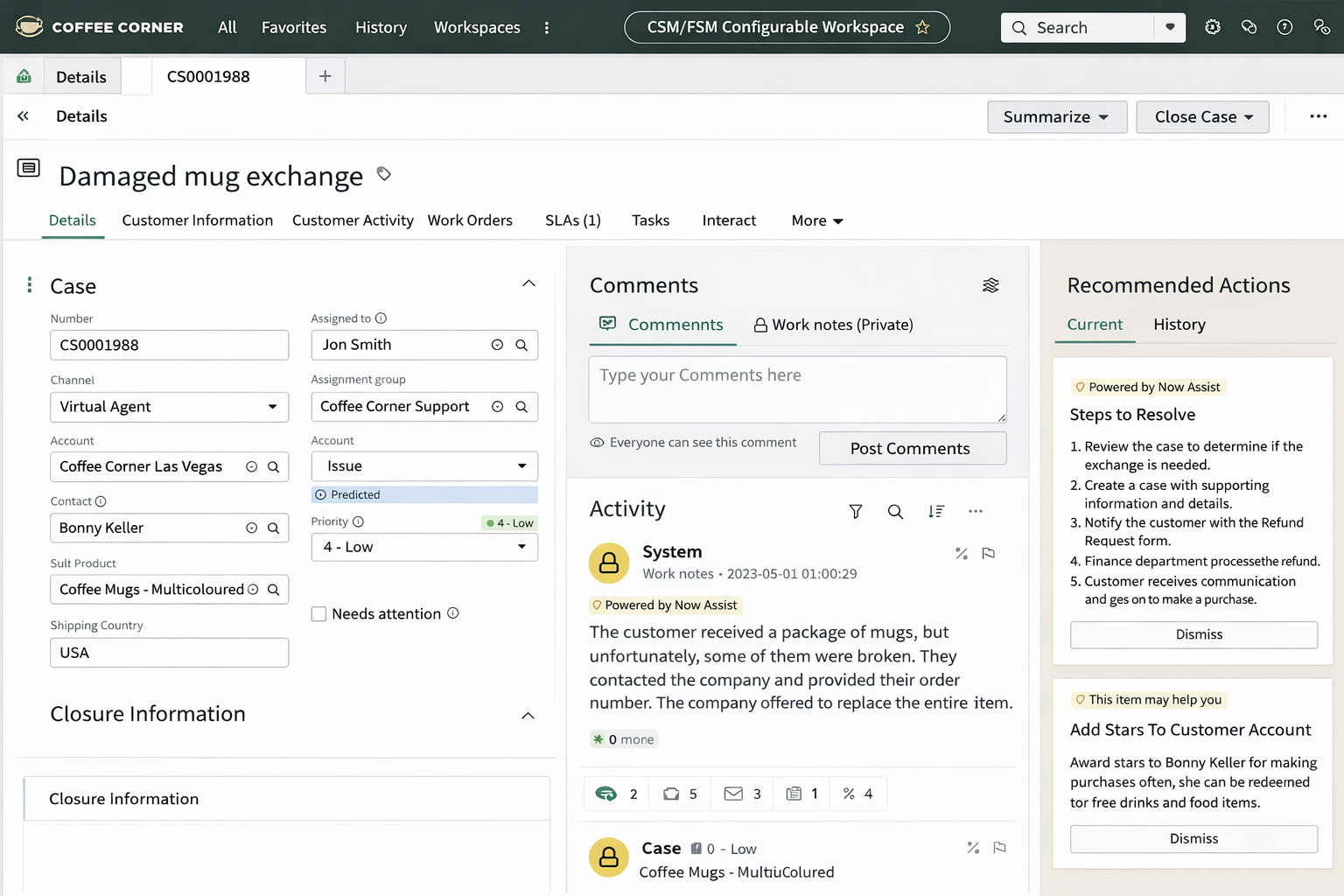 ServiceNow Knowledge keynote demo for a CRM GenAI recommendation prototype.